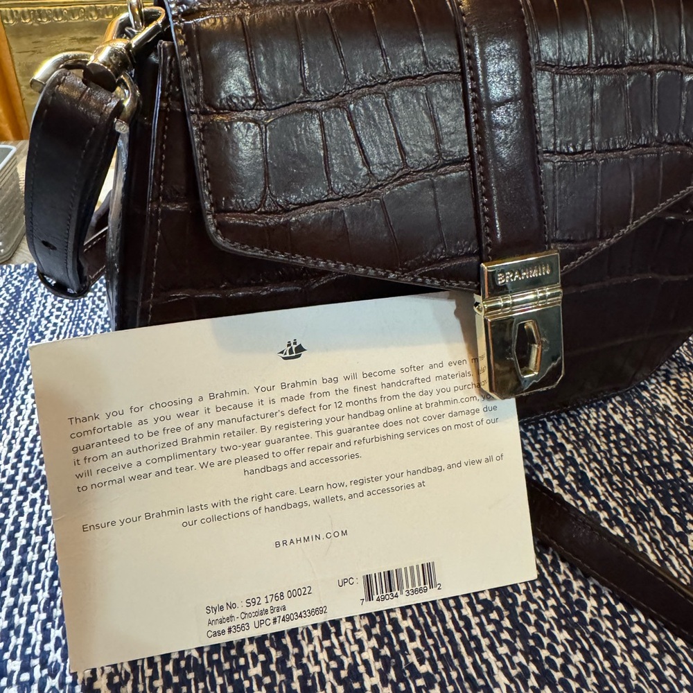 Brahmin Dark Brown Croc-Embossed Leather Satchel with Gold Hardware - Picture 8 of 11